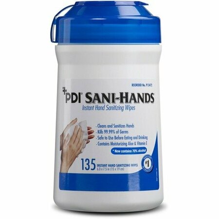 PDI HC Wipes, Hand Sanitizing, 135 Wipes/Can, 6inx7-1/2in, WE, 12PK PDIP13472CT